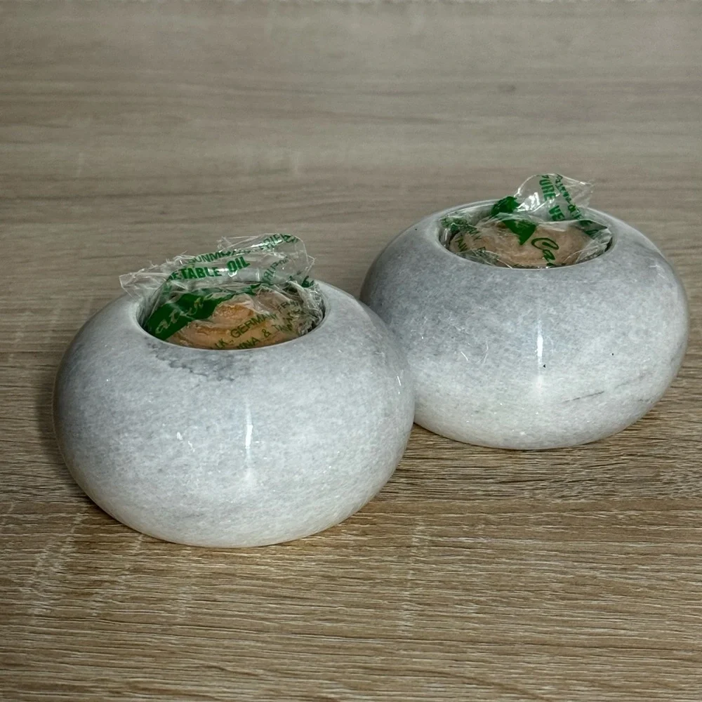 Fifth Avenue Set Of Two Marble Polished Set Of Two Gray Marble Candleholders